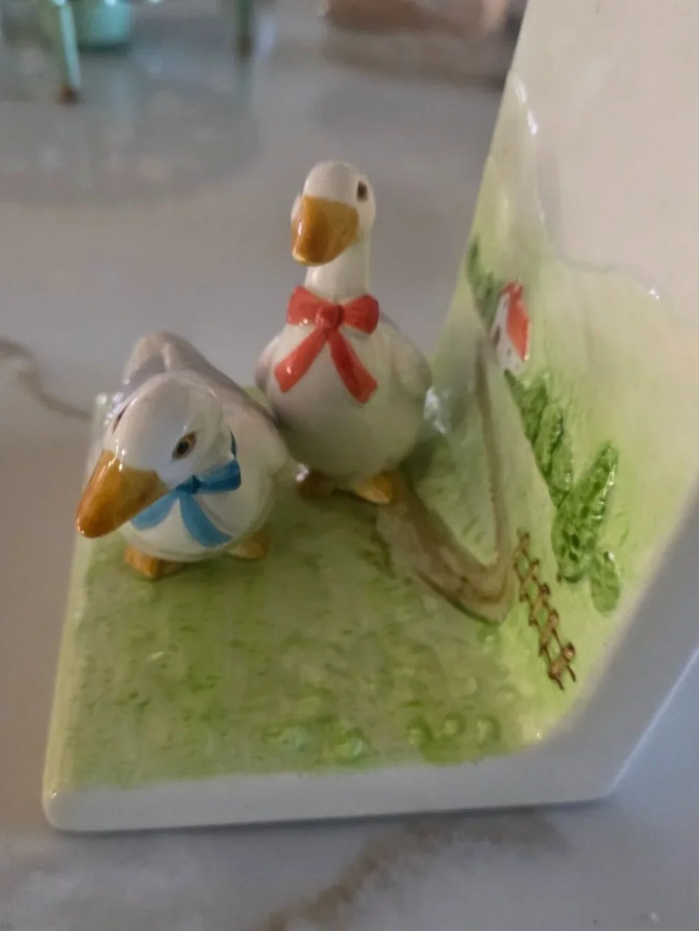 Vintage 1980's Otagiri Geese Bookend (1) Ceramic Goose Blue Red Bow
